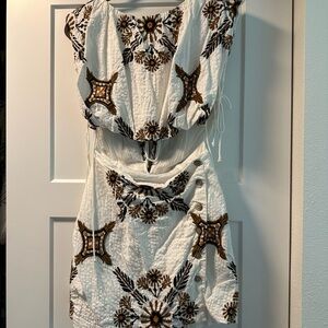 Free People White Dress with Brown Accents
